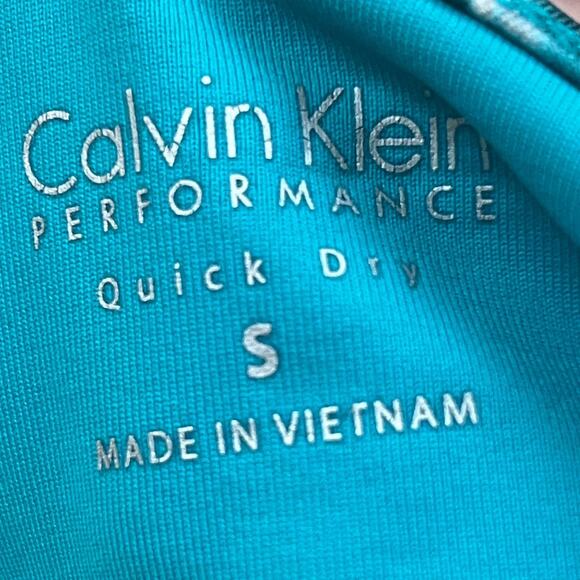 Calvin Klein Teal & White Abstract Print Racerback Sports Bra Activewear Workout - Picture 6 of 9